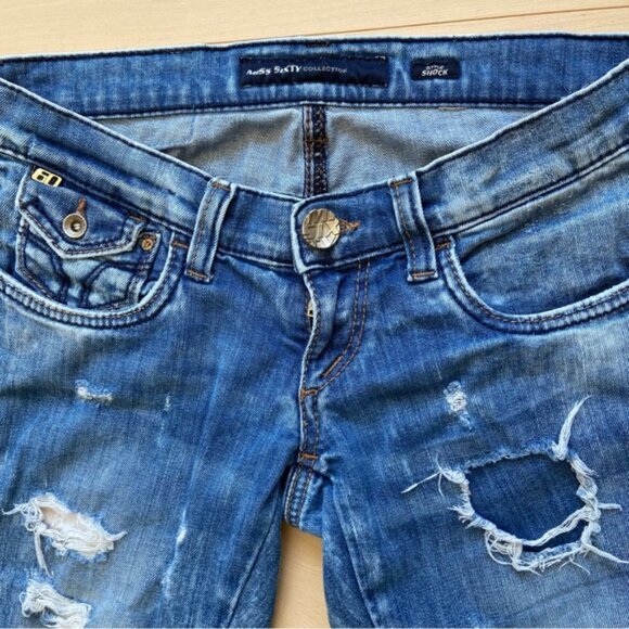 Miss 60’s jeans Style Shock ripped destroyed denim low rise slim straight 27 - Picture 7 of 14